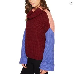 NWOT Free People Colorblock pink purple blue turtleneck knit sweater chunky